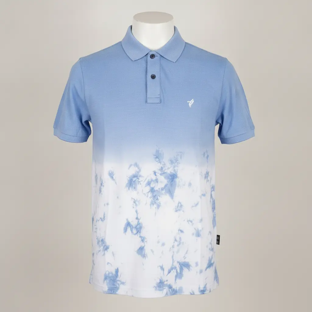 AI Generated ELO Men Blue Tie&Die Polo Studio Shot
