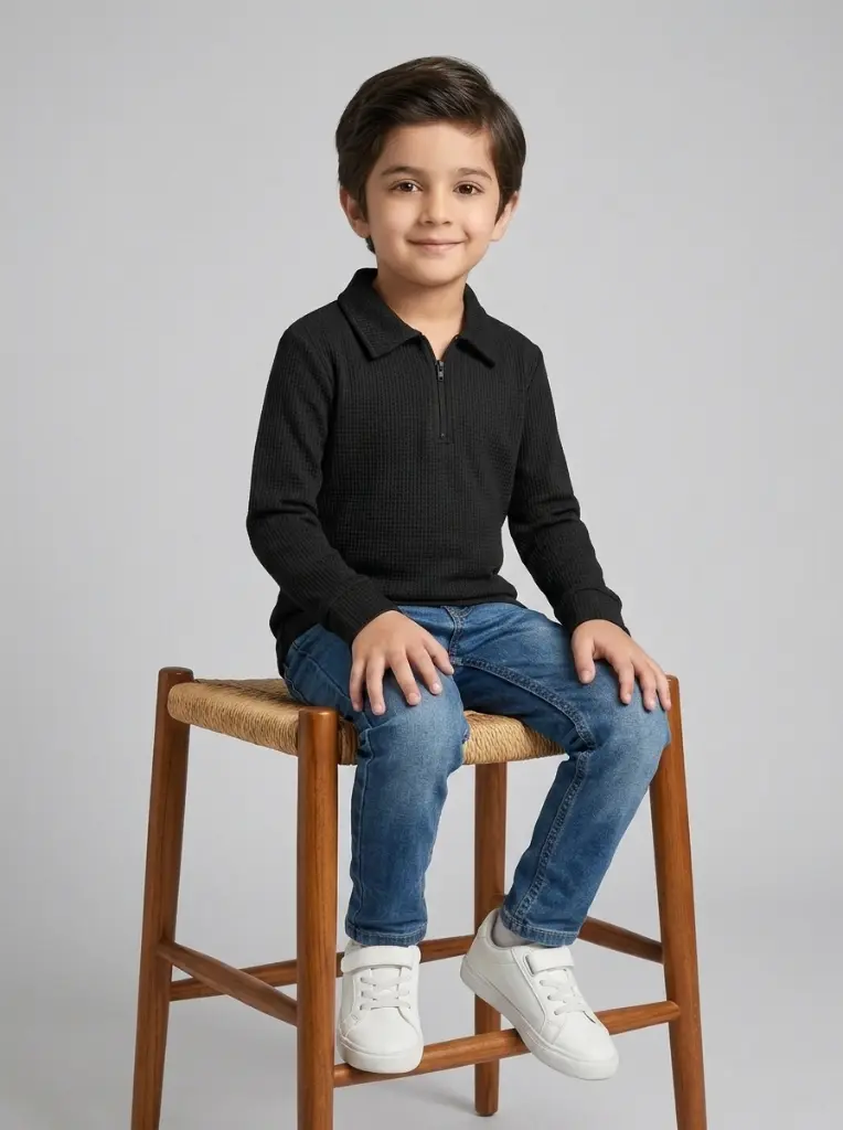 AI Generated Minnie Minors Thermal Black T-Shirt Model Sitting Pose