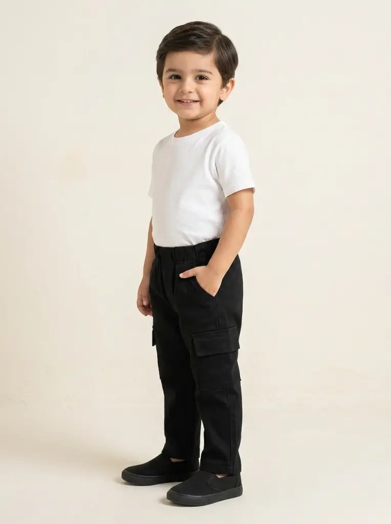 AI Generated Minne Minors Black Cargo Pant Model New Pose
