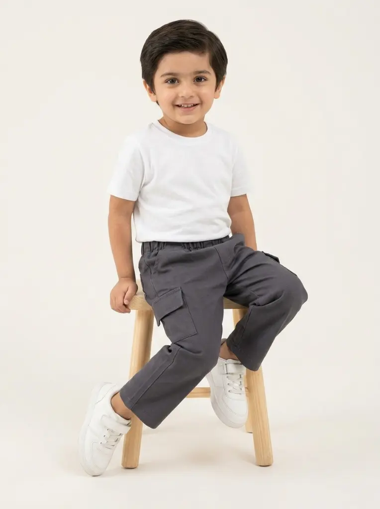 AI Generated Minne Minors Grey Cargo Pant Different Pose