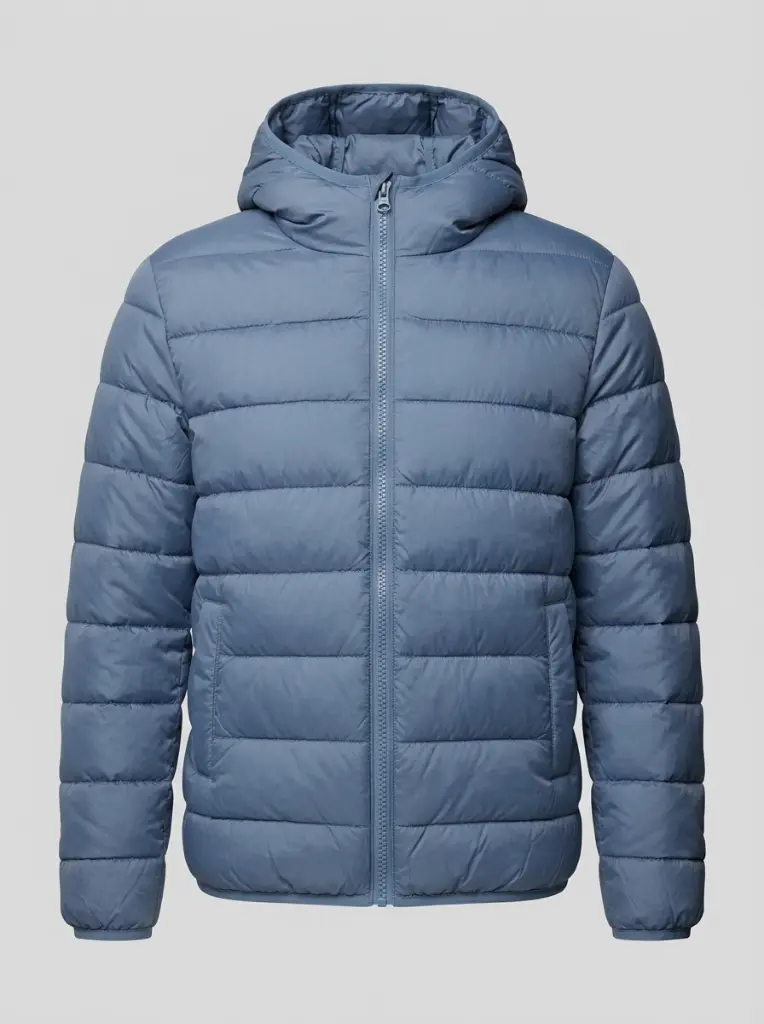 AI Generated Imported Blue Puffer Jacket - Studio Display
