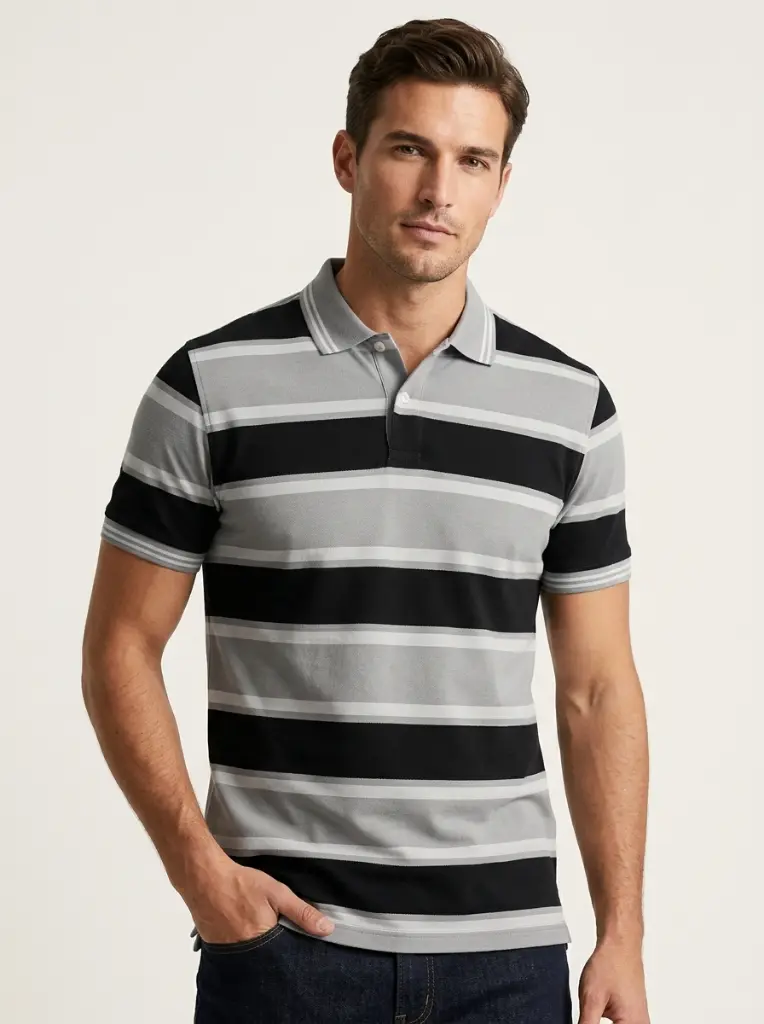 AI Generated LC Men GreyBlack Polo Lifestyle Studio Shot