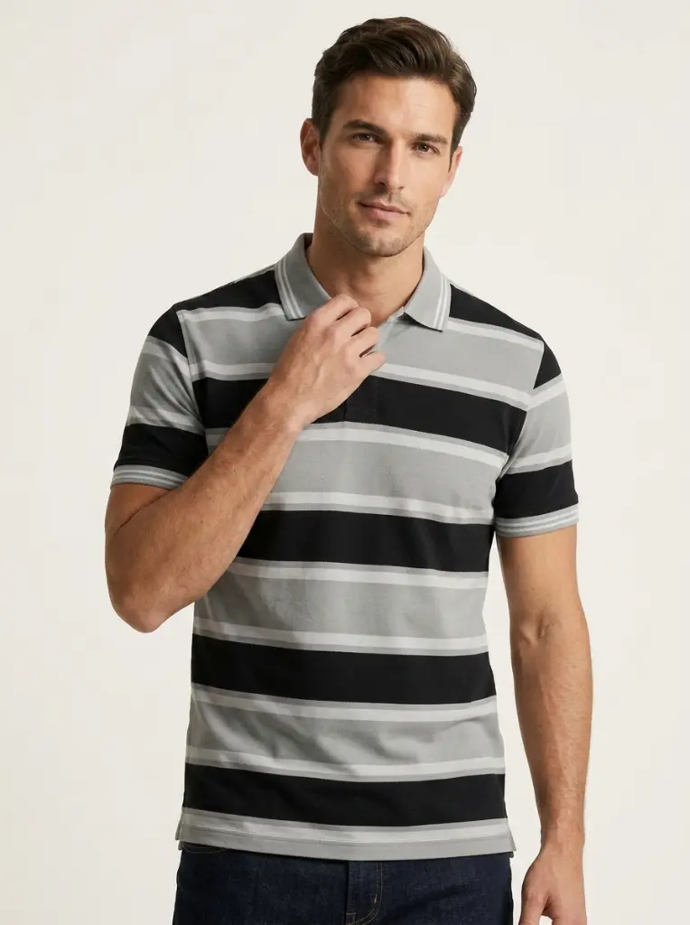 AI Generated LC Men GreyBlack Polo Alternate Pose Shot
