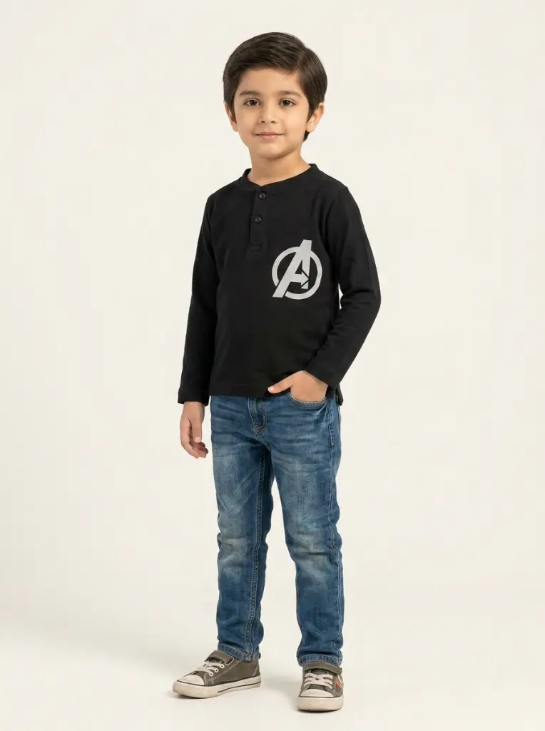 AI Generated RollOver Boys Avengure Black Fullsleeve Shirt - Different Pose