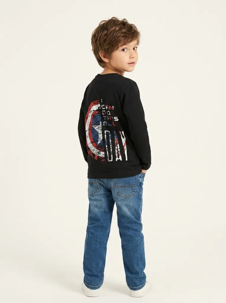 AI Generated RollOver Boys Avengure Black Fullsleeve Shirt Studio Back View