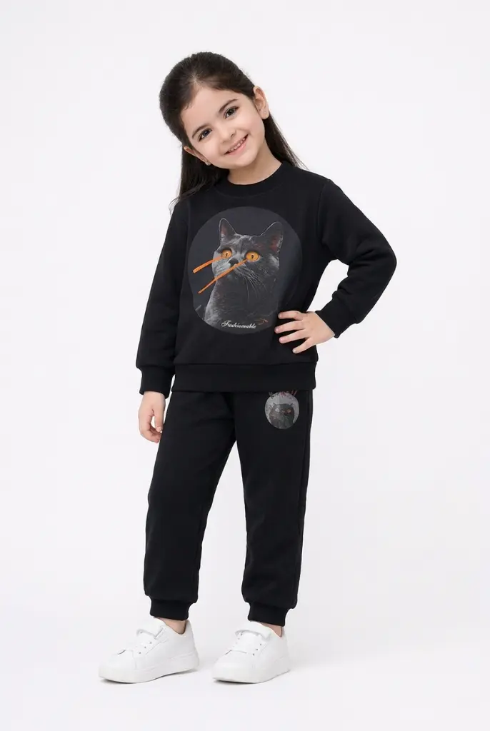 AI Generated Minnie Minors Girls Black Co-Ord Set - Alternate Studio Pose