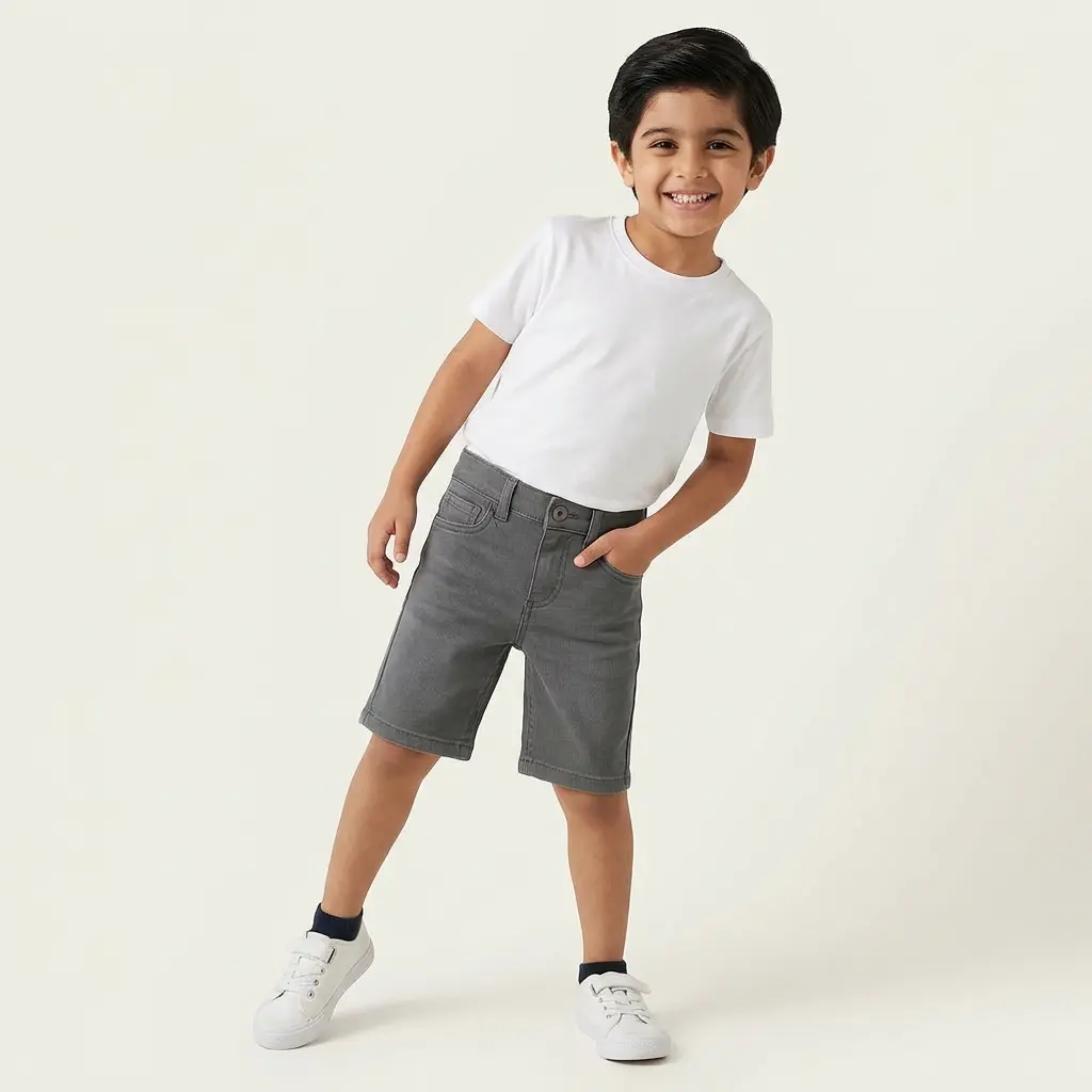 AI Generated ELO Dark Grey Denim Shorts Studio Shot Alternative Pose