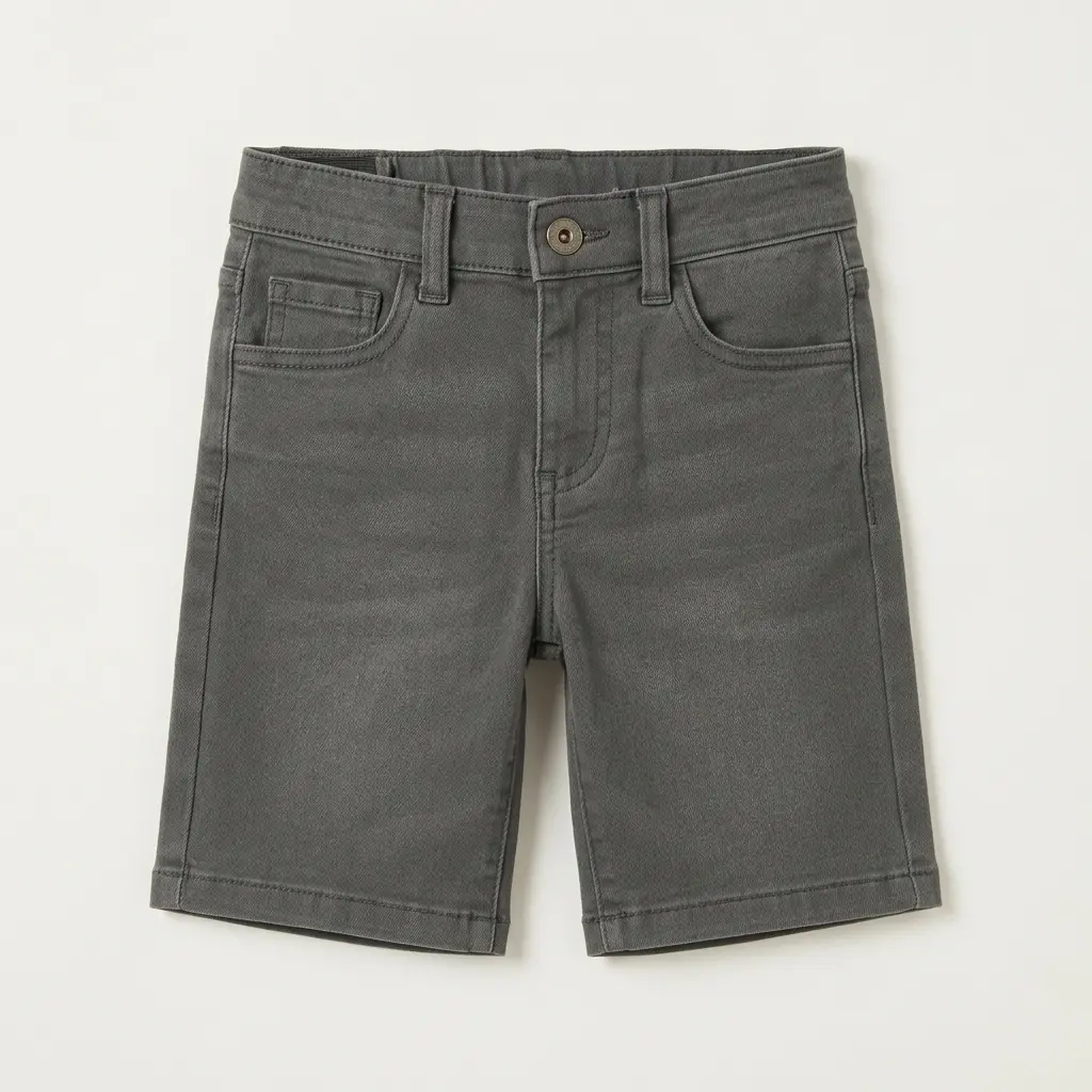 AI Generated ELO Dark Grey Denim Shorts Flat Lay Shot