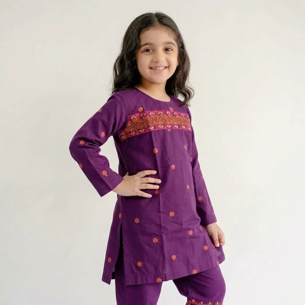 AI Generated Alternative Pose: 6-Year-Old Model in KC Purple EMB Suit