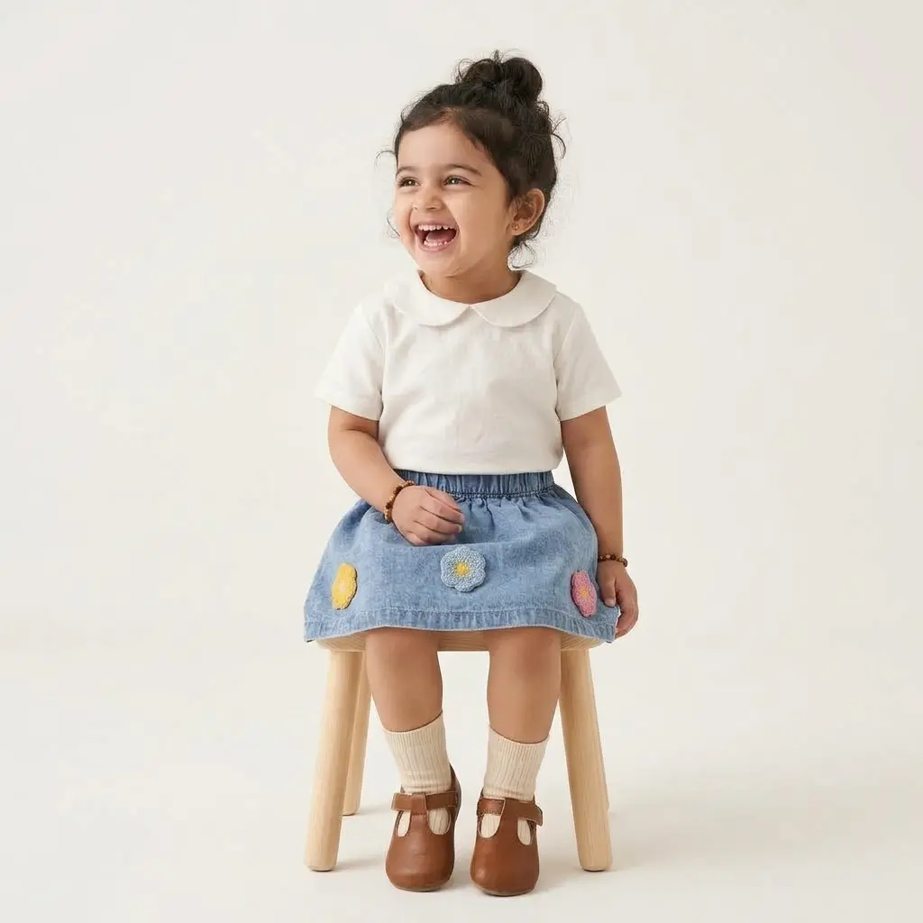 AI Generated Alternate Pose - Bacha Party Flower Skirt on 3yr old Model