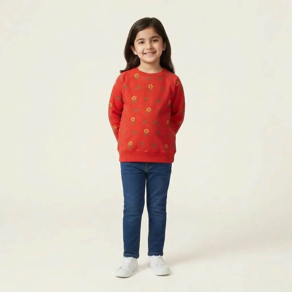 AI Generated Minne Minors Girls Fleece Flower Shirt Alternate Pose