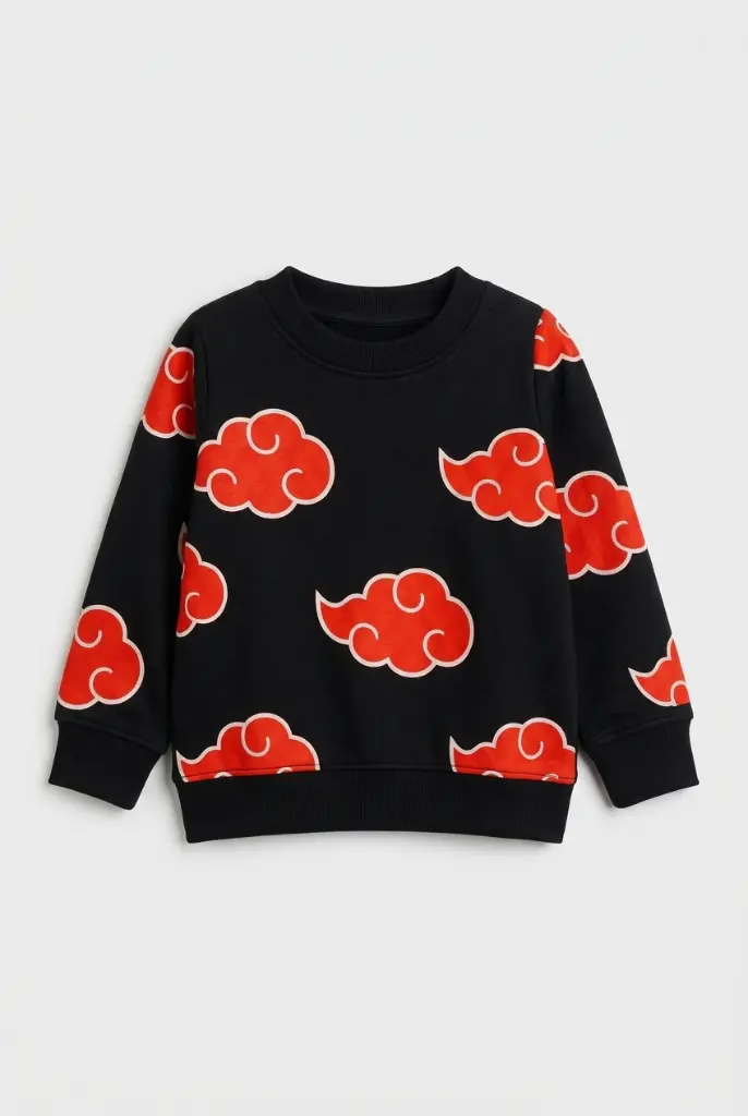 AI Generated Flat Lay Minne Minors Black Red Sweatshirt
