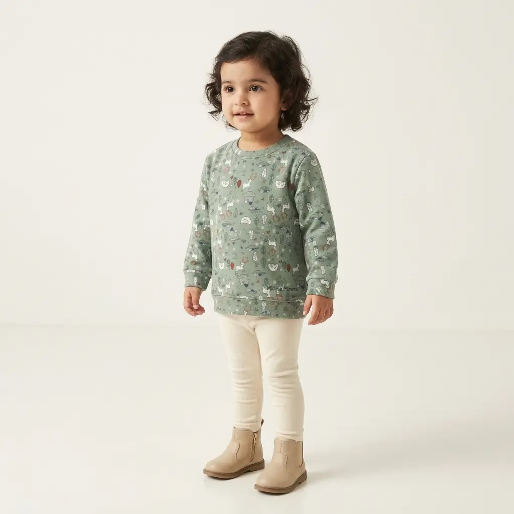 AI Generated Minnie Minors Green Fleece Sweatshirt Baby Girl Alternative Pose