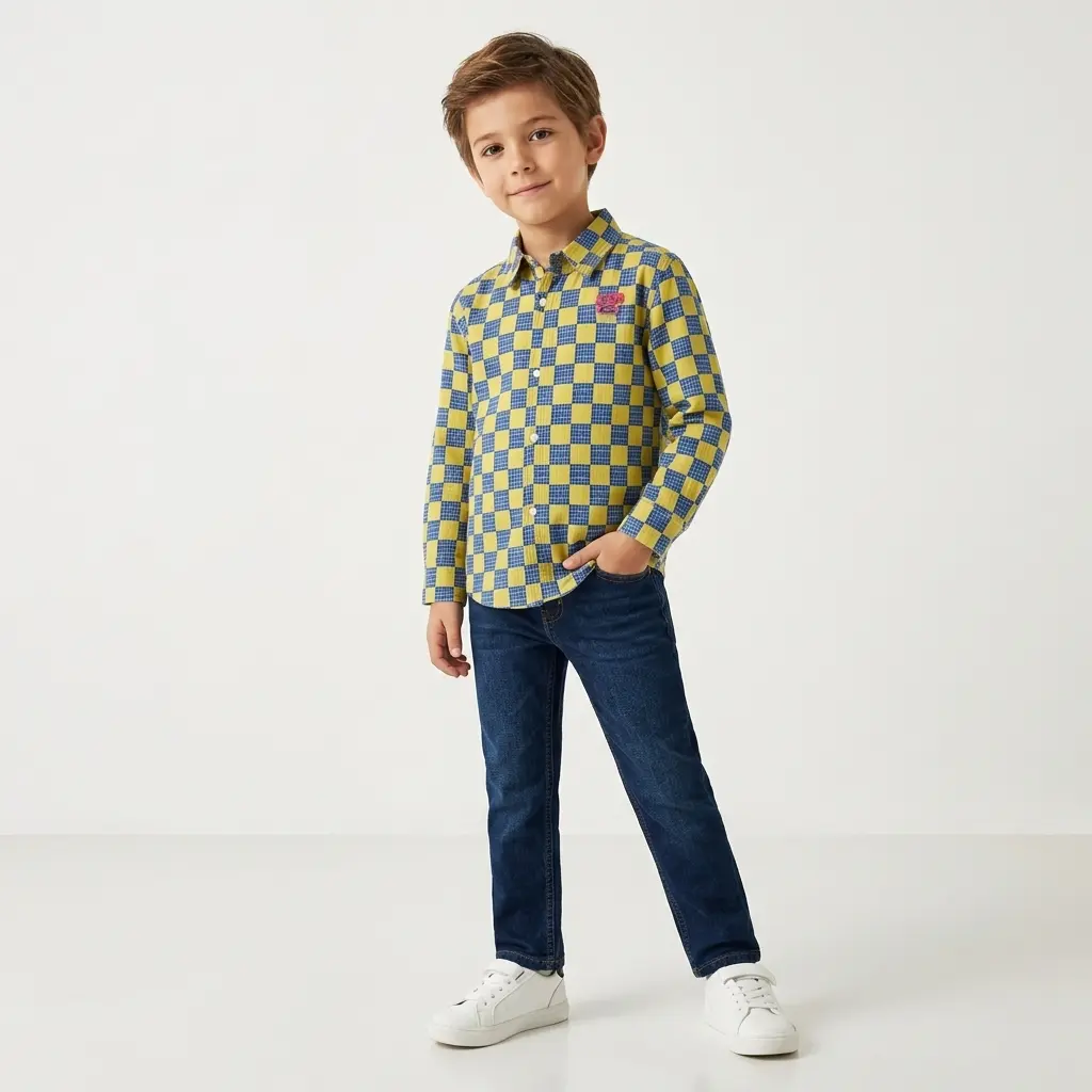 AI Generated Hopscotch Boys Check Shirt Stylish Studio Pose