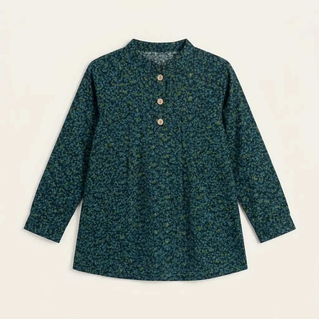AI Generated Flat Lay - Imported Cotray Green Flower Top