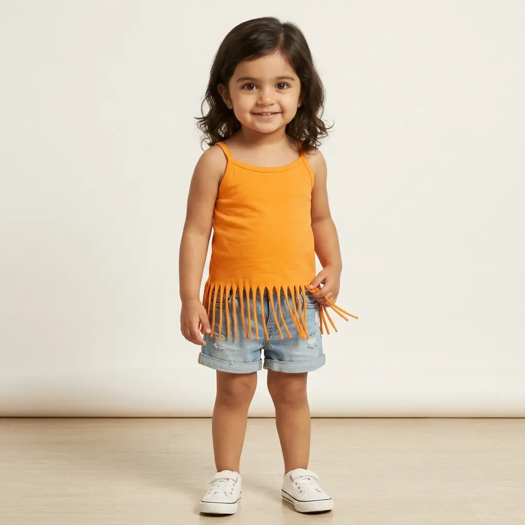 AI Generated Rollover Girls Orange Tank Top Standing Pose