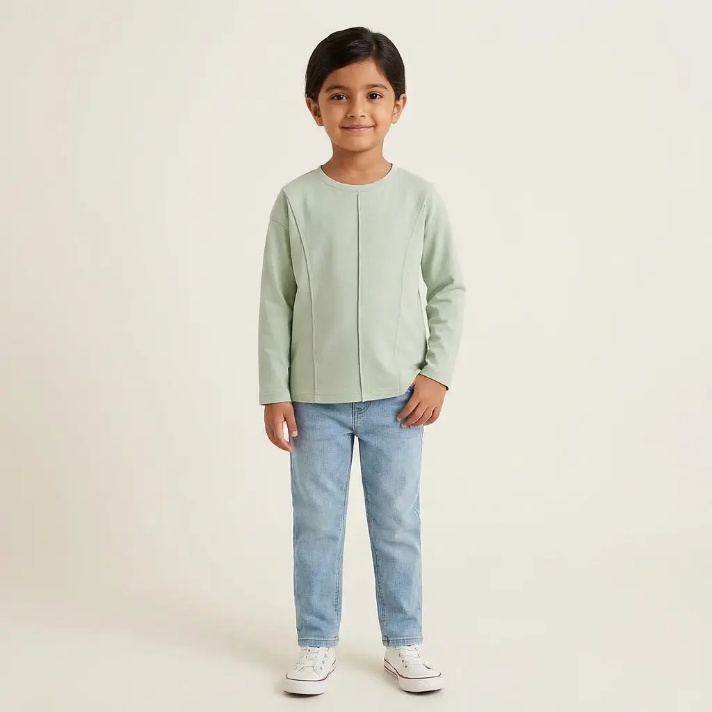 AI Generated RollOver Mint Glitter Tee on Model