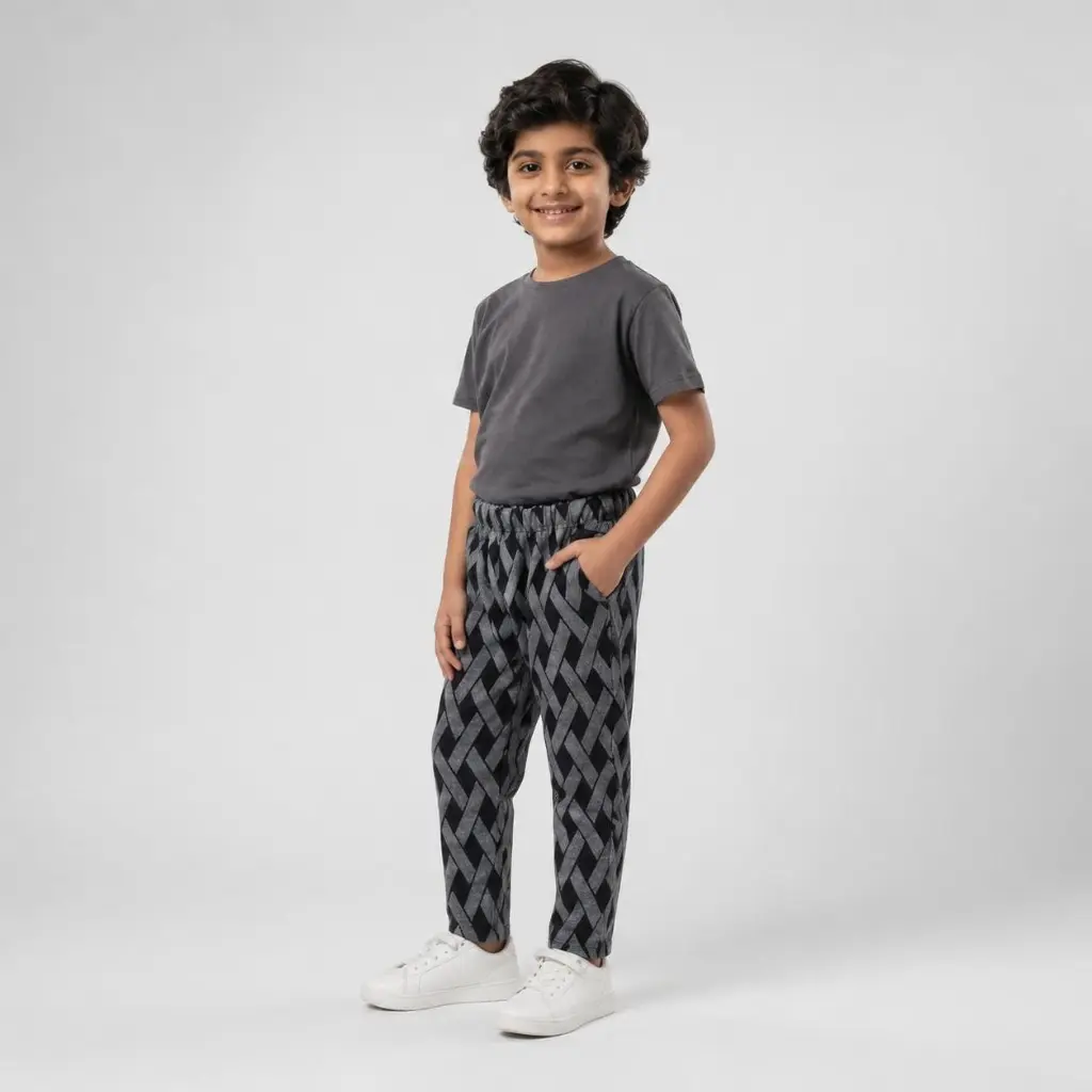 AI Generated Minne Minors Blackgrey Fleece Trousers - same model different pose