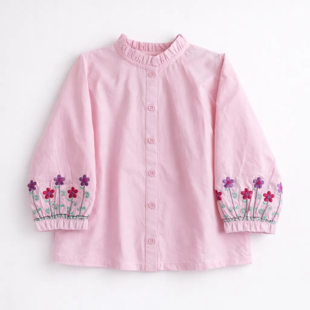 Rollover Emb Pink Top