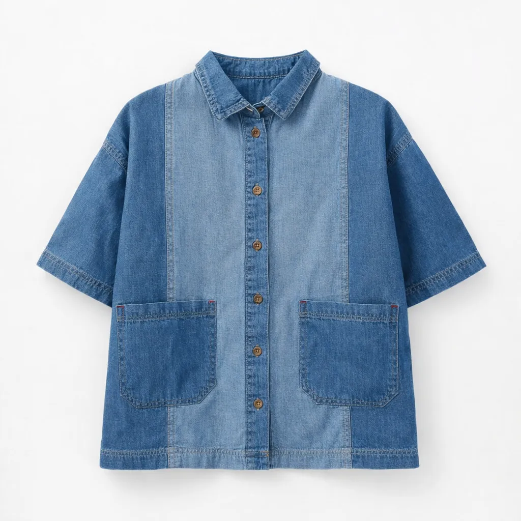 RollOver Girls Dual Tone Denim Top