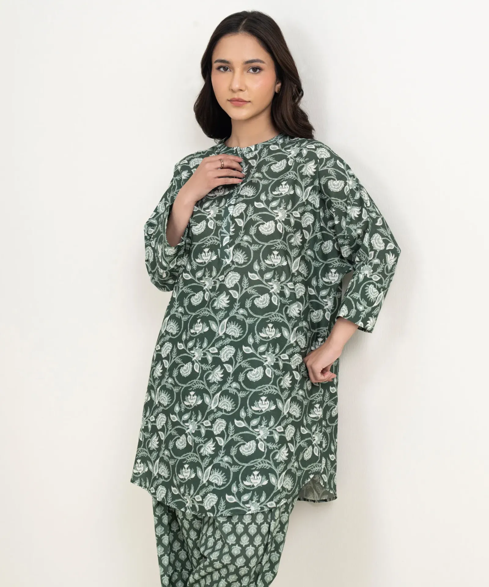 Sapphire Green Printed Lawn Shirt