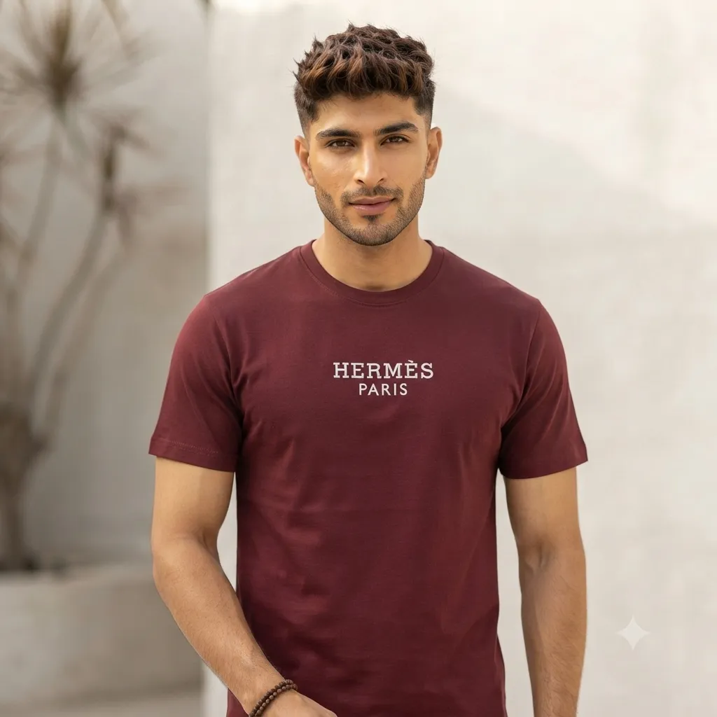 Men Hermes Mahroon Tshirt (S)