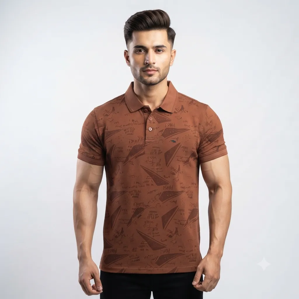 Men Printed Mahroon Polo
