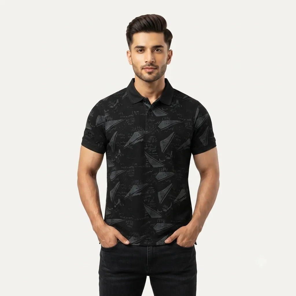 Men Printed Black Polo