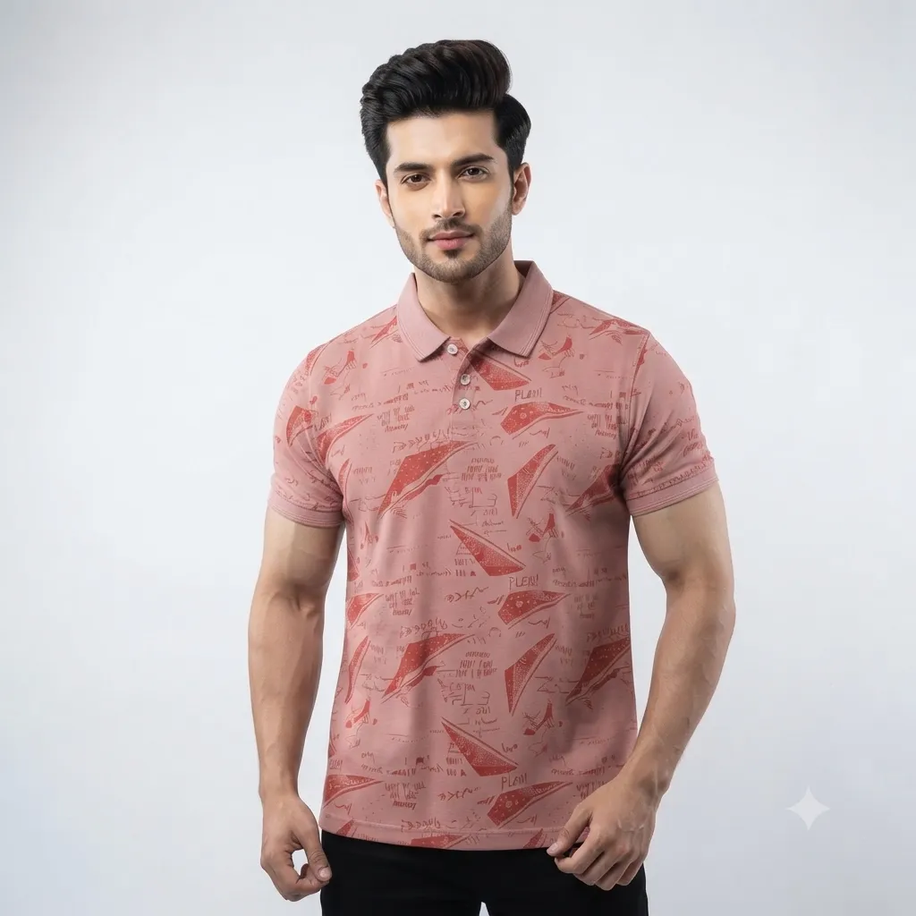 Men Printed Teapink Polo (M)