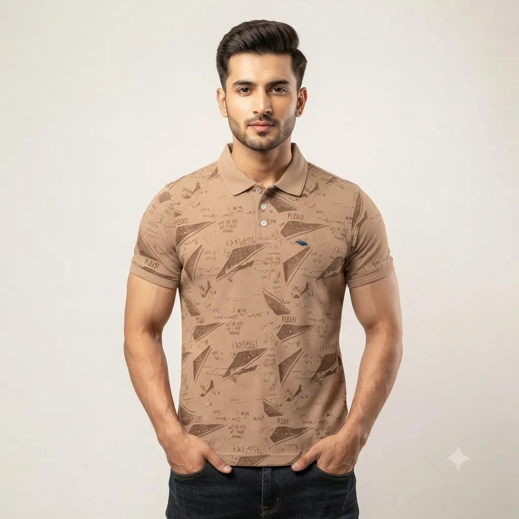 Men Printed Brown Polo