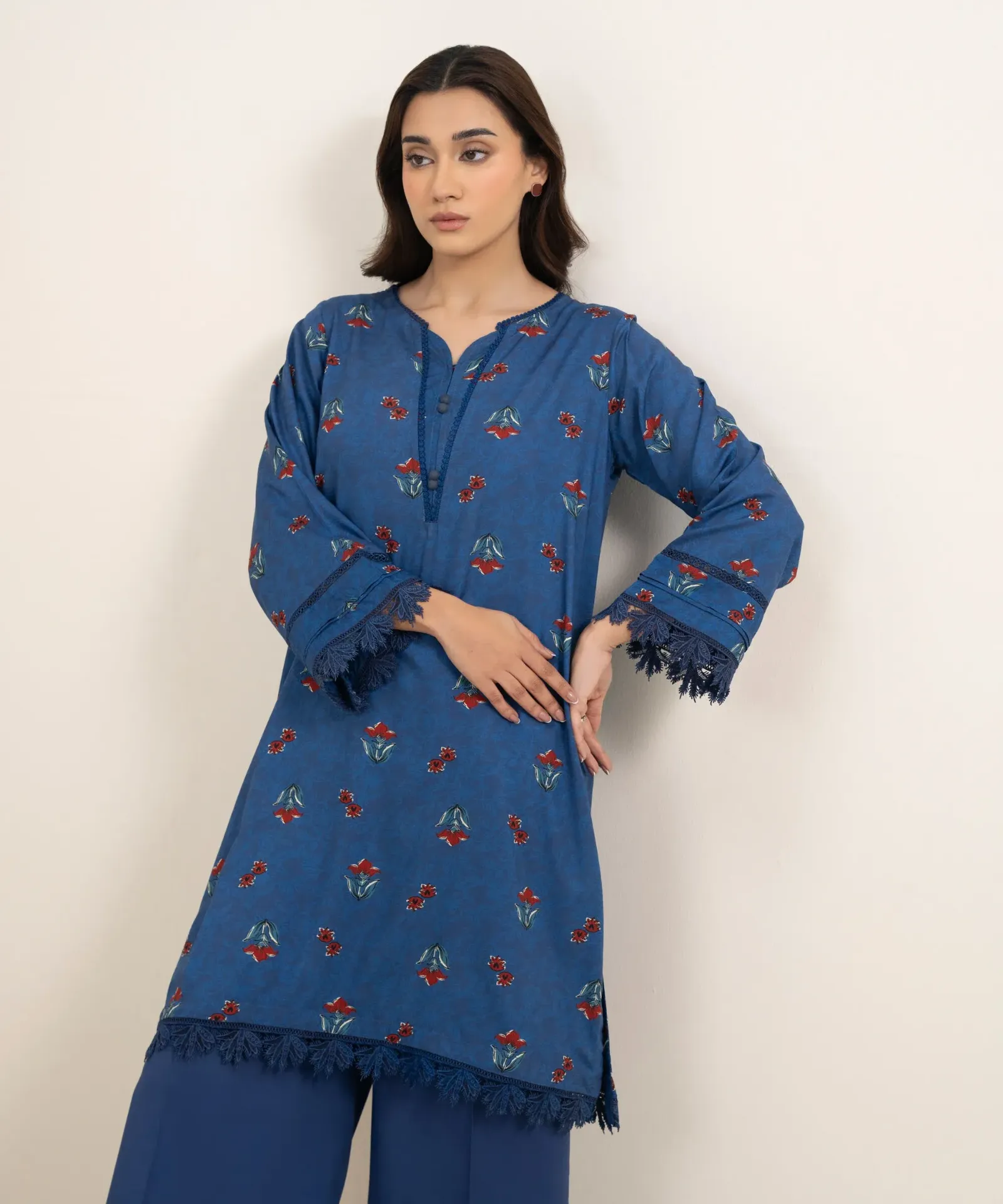 Sapphire Printed Arabic Lawn Shirt (S)