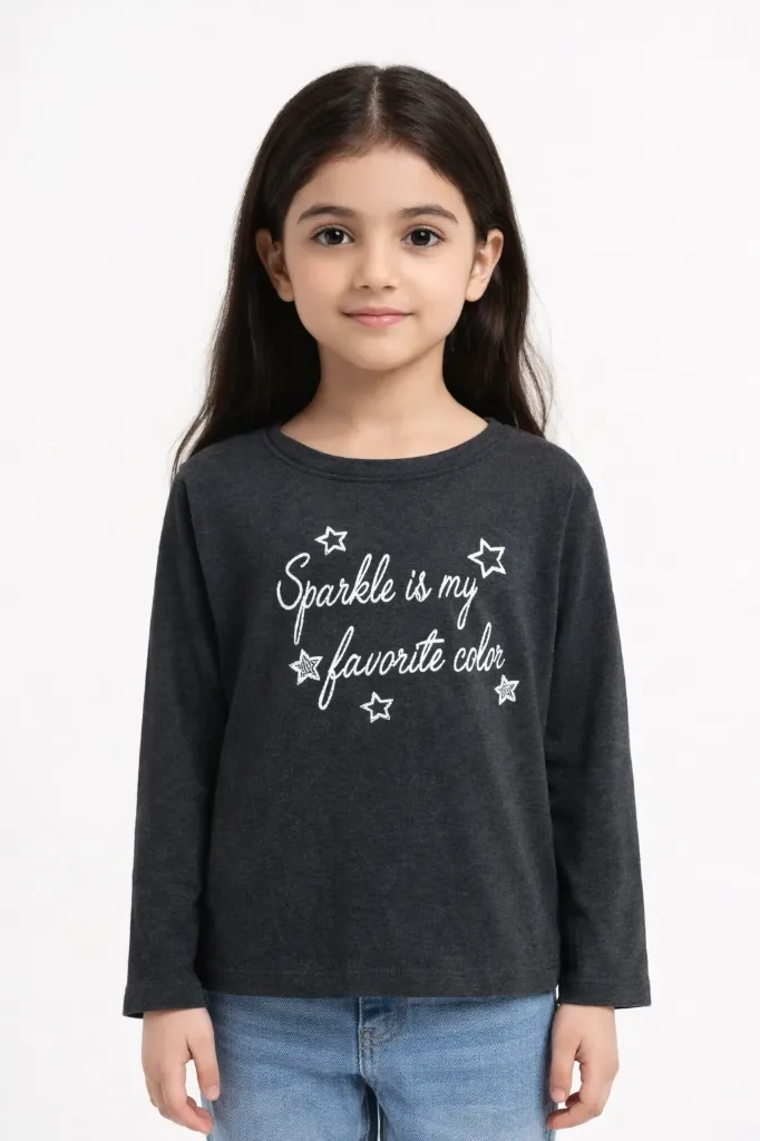 Hopscotch Girls Charcol Black Tshirt (7-8Y)