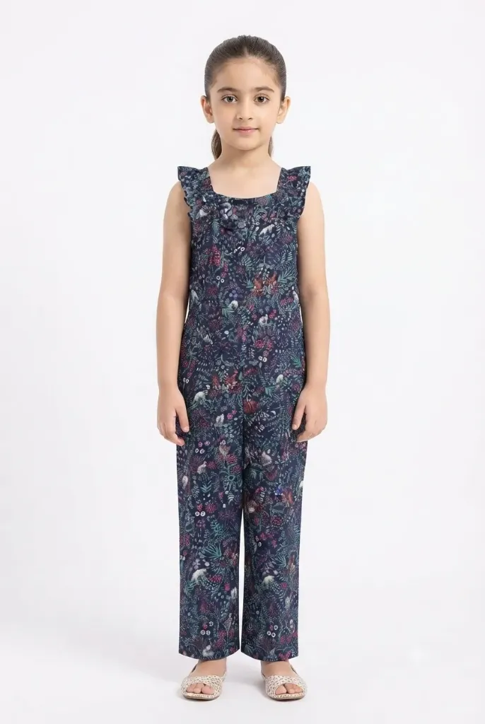 RollOver Girls Printed Sleeveless Jumpsuit