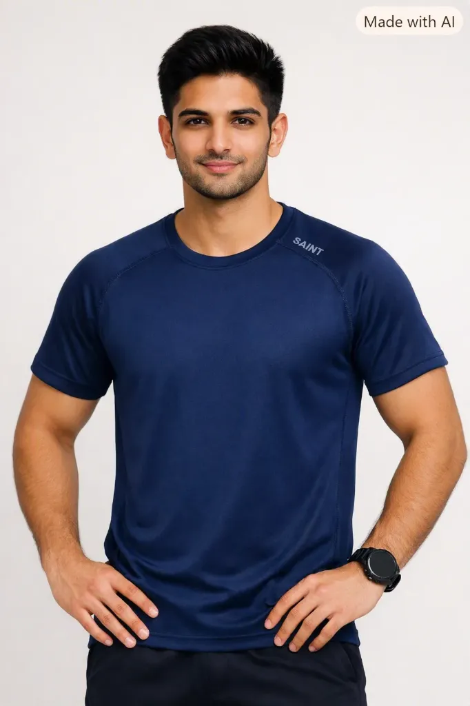 Men Dry Fit Navy Blue Tshirt