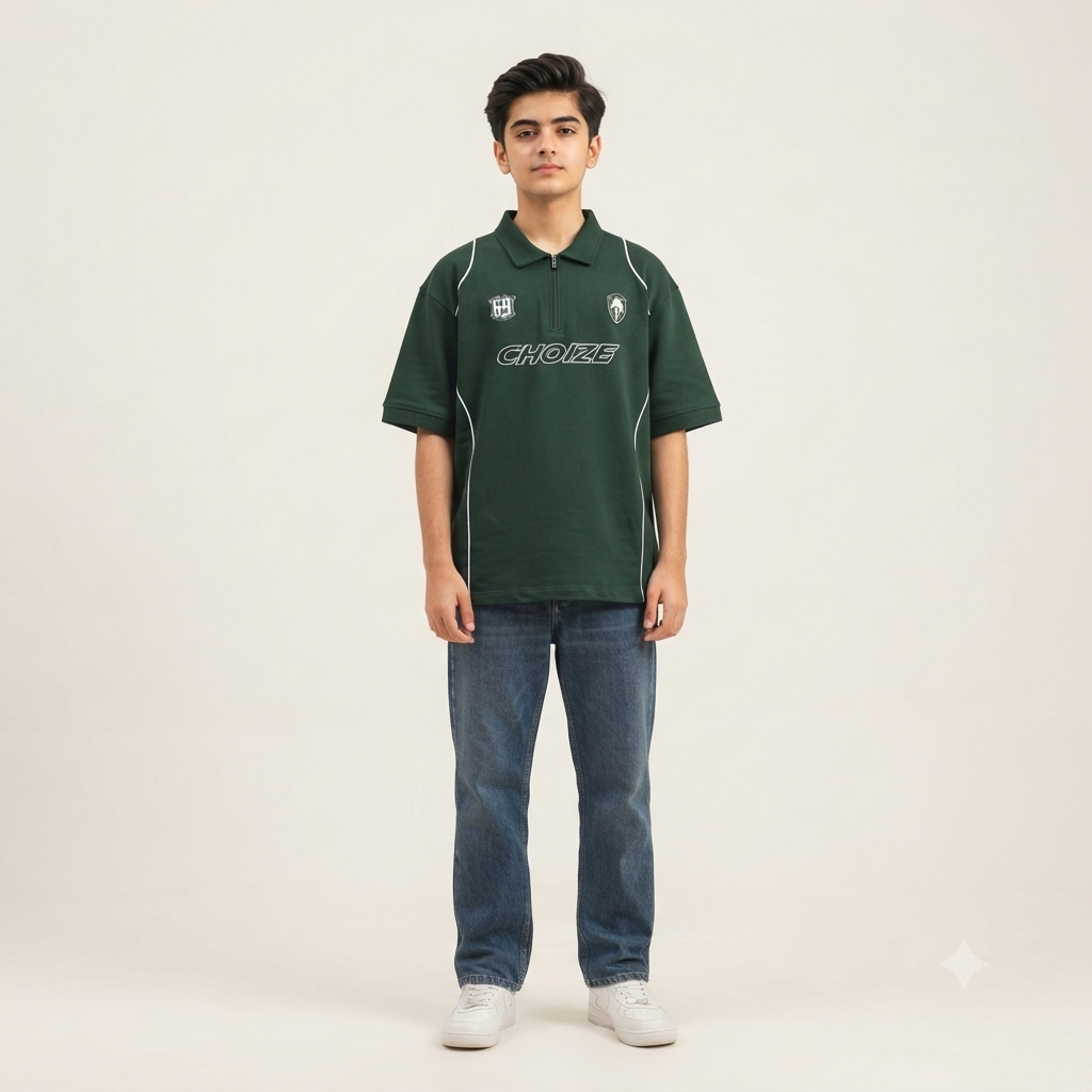 Men Zip Polo Green (M)