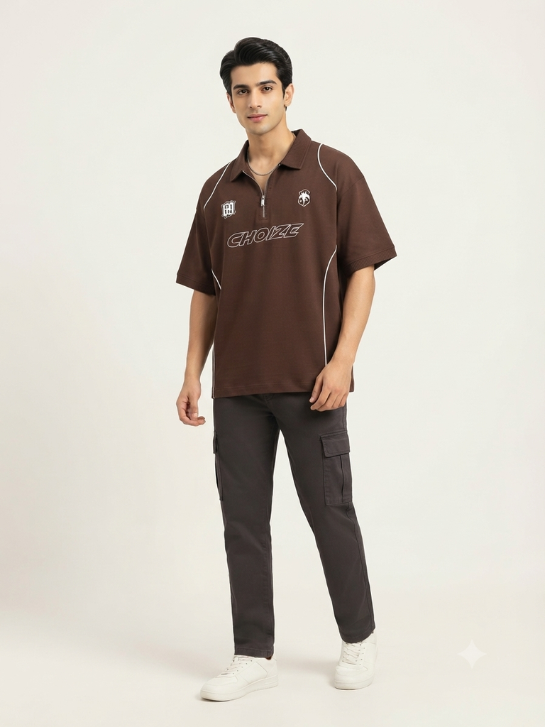 Men Zip Polo Choclate (M)