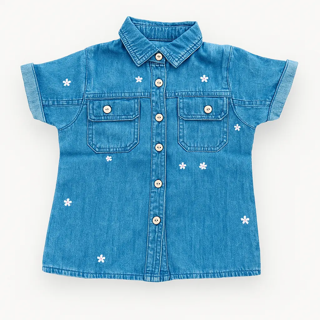 RollOver Emb Denim Top