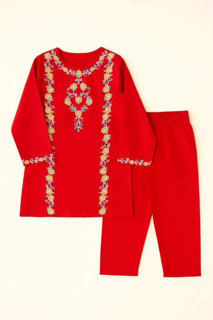 Kids Couture Red Golden Emb 2PC (2-3Y)