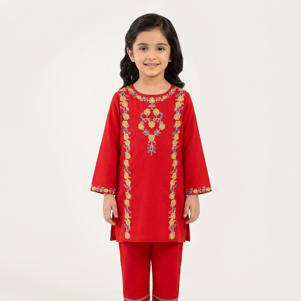 Kids Couture Red Golden Emb 2PC