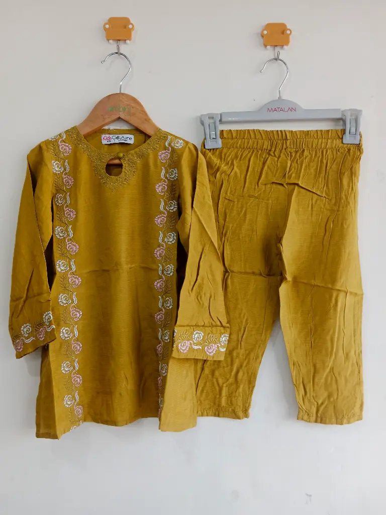 KC Raw Silk Mustard Emb 2PC