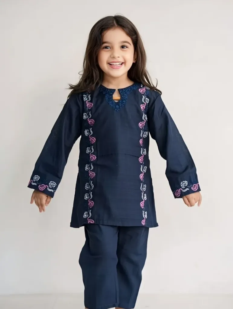 KC Raw Silk Blue Silver Emb 2PC (2-3Y)