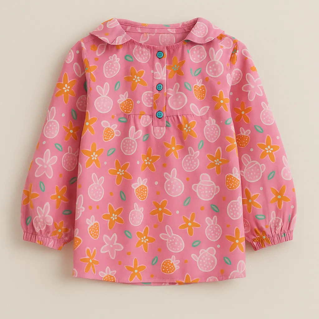 Rollover Shoking Pink Printed Top