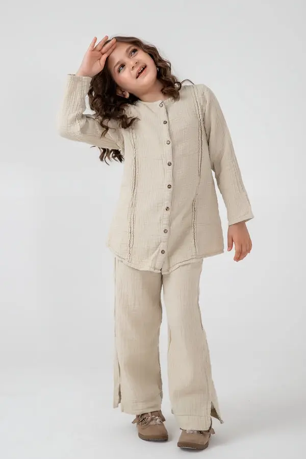 Solid Beige Skin Cotton Co-ord Set (3Y)