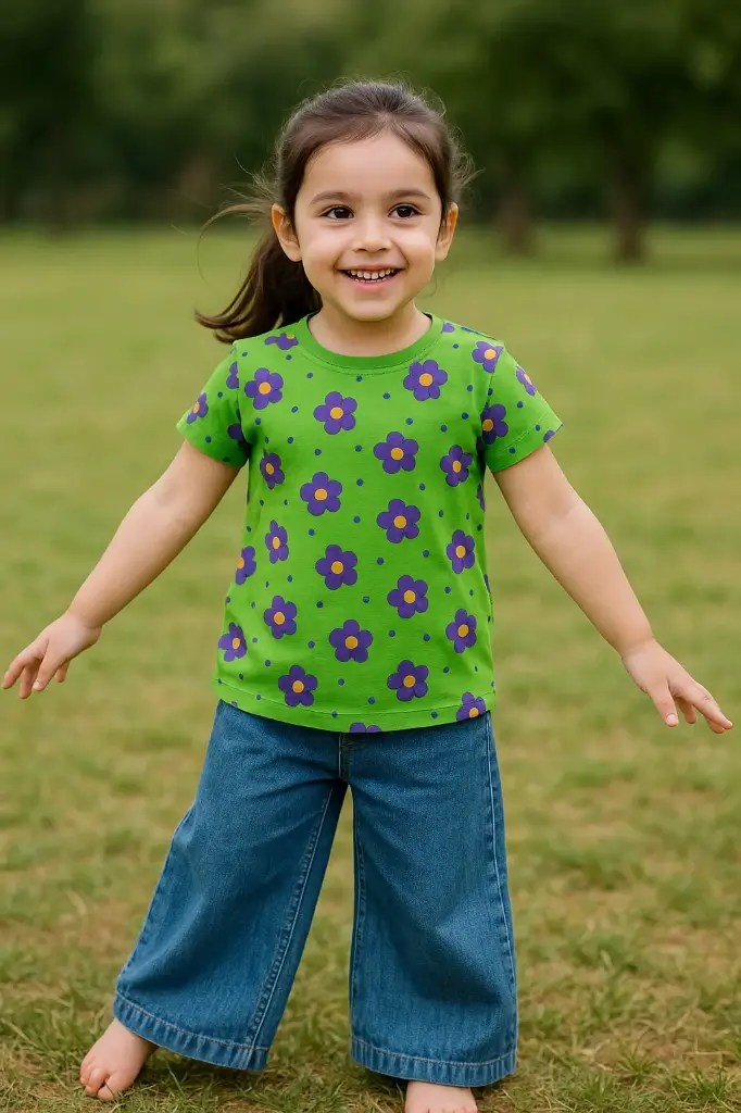 Rollover Green Purple Flowers Tshirt