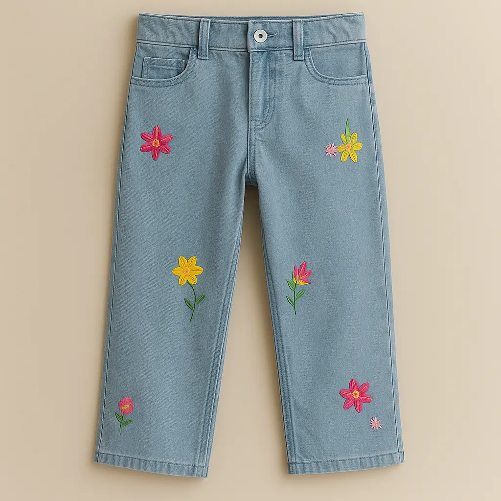 Essentia Skyblue EMB Wide Leg Jeans