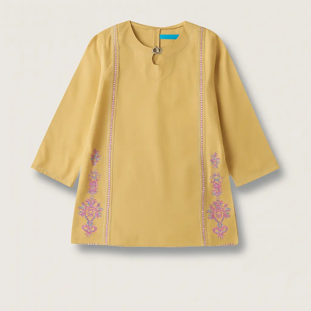 Rollover Mustard Embroidered Kurti (4Y)