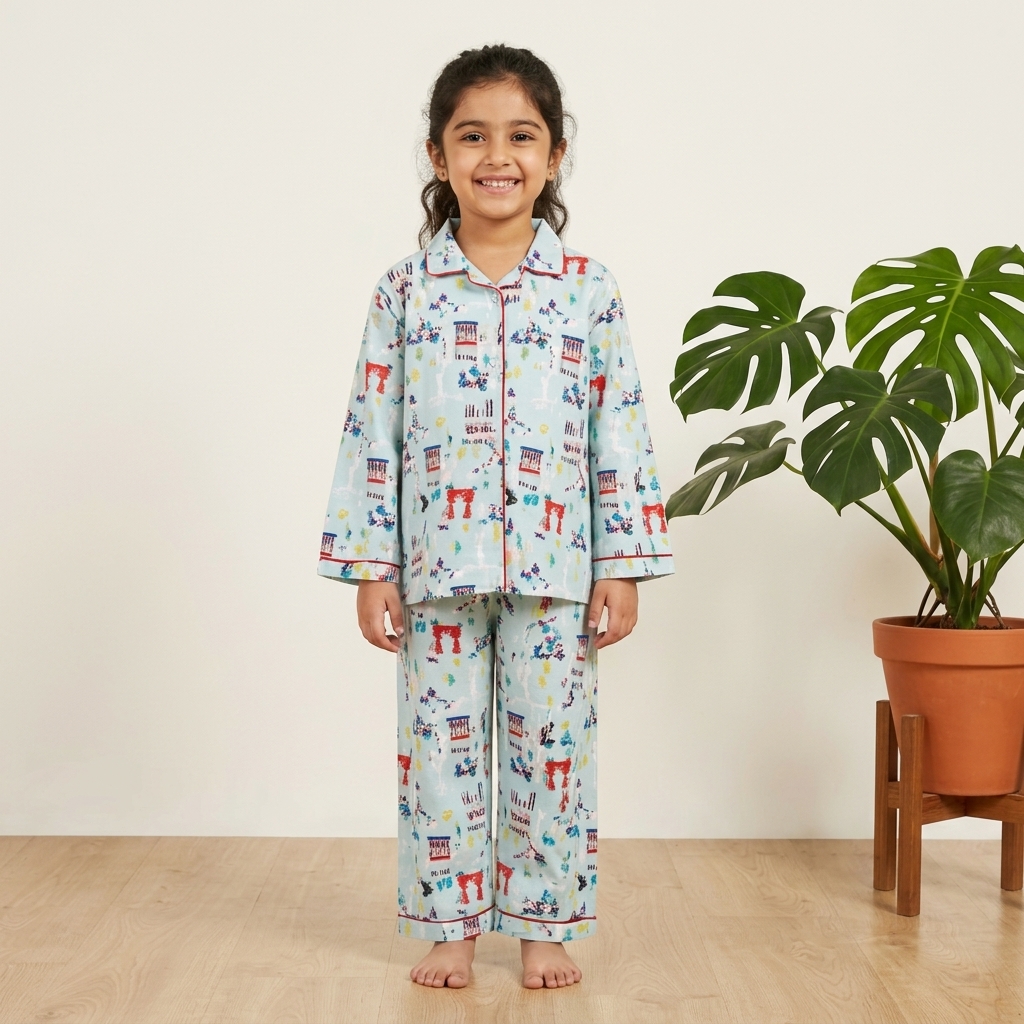 RollOver Girls Flannel night Suit