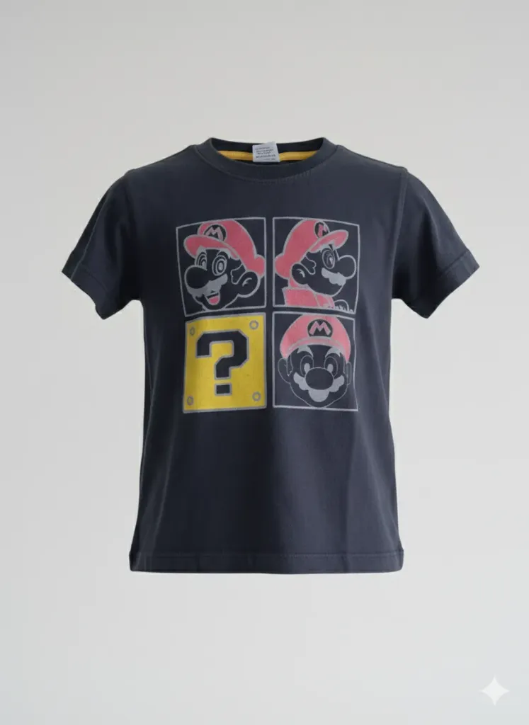 Kool Kids Boys Black Mario  T-shirt (6-9M)