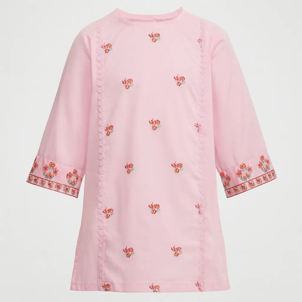Rollover Girls Baby Pink emb Kurti