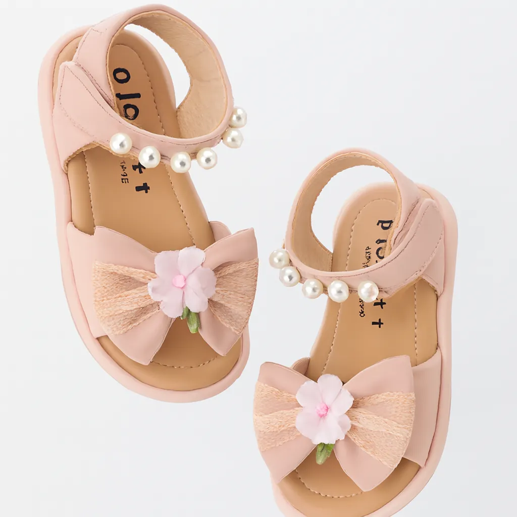 Girls Sandal Peach Flower Bow